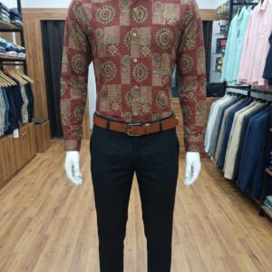 Men's Maroon Sanganari Print Cotton Shirt