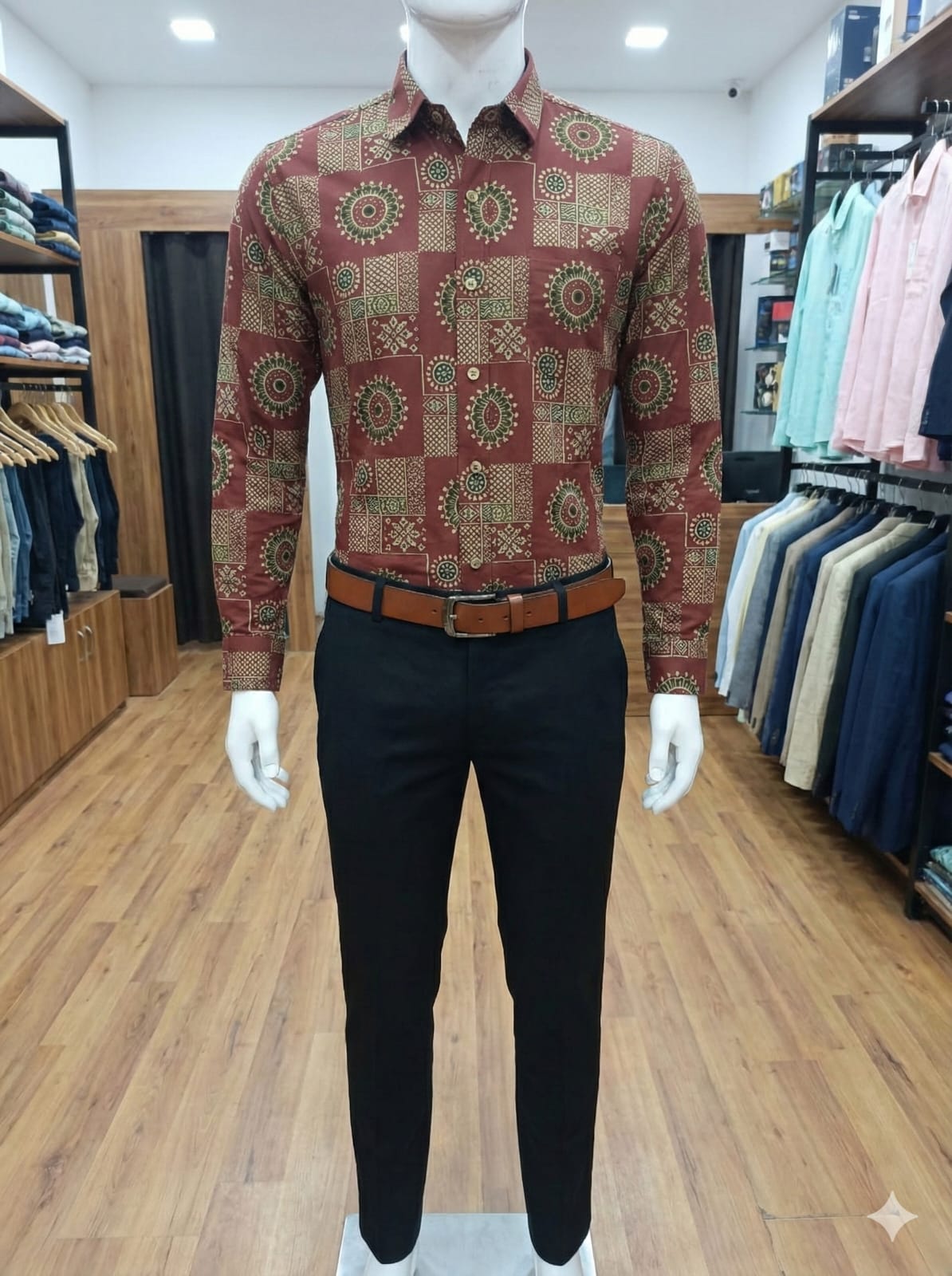 Men's Maroon Sanganari Print Cotton Shirt